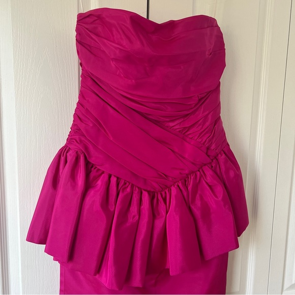 Vintage Nu Mode Hot Pink Peplum Strapless Cocktail Dress - Picture 9 of 10